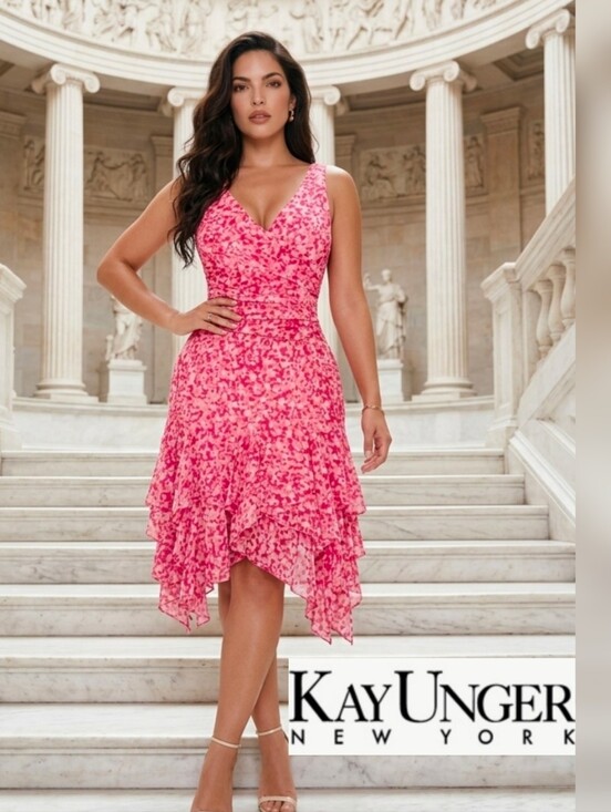 Kay Unger Dresses & Skirts - KAY UNGER Semi Formal layered floral dress sharkbite hem 14 $298